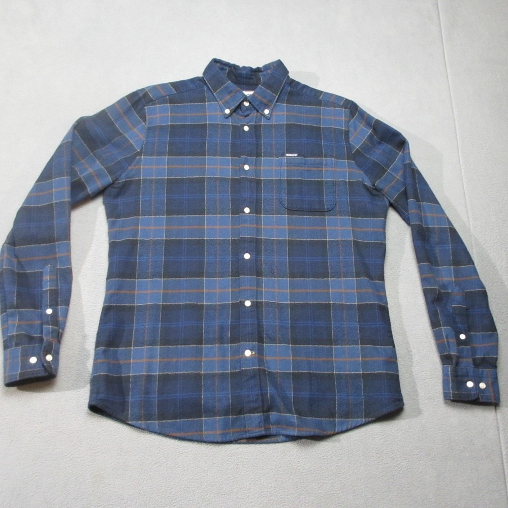 Barbour Shirt Mens Small Blue Plaid Flannel Pleated Tailored Fit Button Down